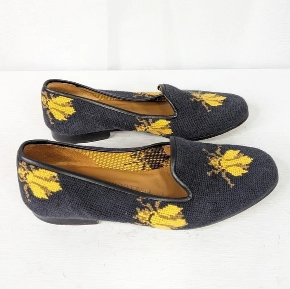 Stubbs & Wootton Bee Bug Needlepoint Slipper Loafers Flats Size 5.5 - Picture 2 of 7